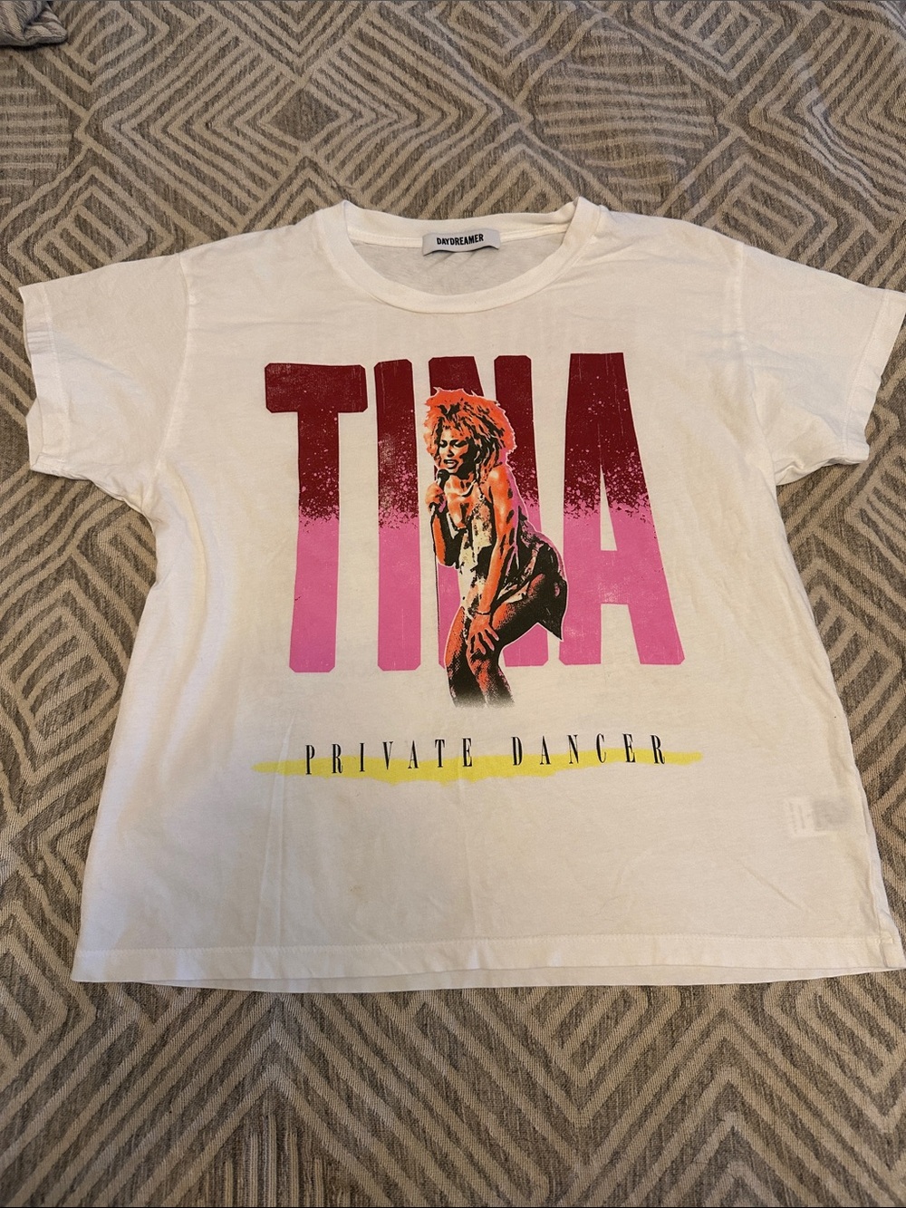 Daydreamer White Women’s Graphic Tee with Pink-to-Red TINA Print